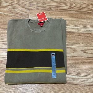 Mossimo Brand Men's Khaki Sweater with Yellow and Brown Stripes